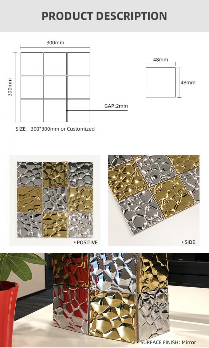 Edelstahl-Mosaikmusterfliese der Stärke 3D der guten Qualität 304 0.8mm für Verkauf pro Quadratmeter für Küchenwanddekoration